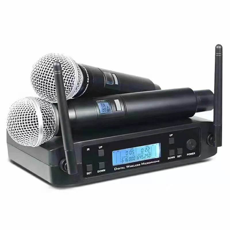 GLXD4 PG58 Wireless Microphone System Professional Dual Handheld Mic for Church Singing School Wedding 640~690Mhz