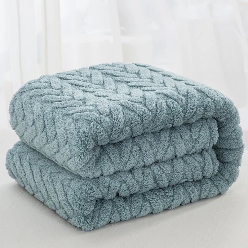 

Solid Jacquard Fleece Throw Blankets Soft Warmth Bed Sheet Autumn Winter Coral Fleece Bedspread Home Outdoor Bedding 180*200cm