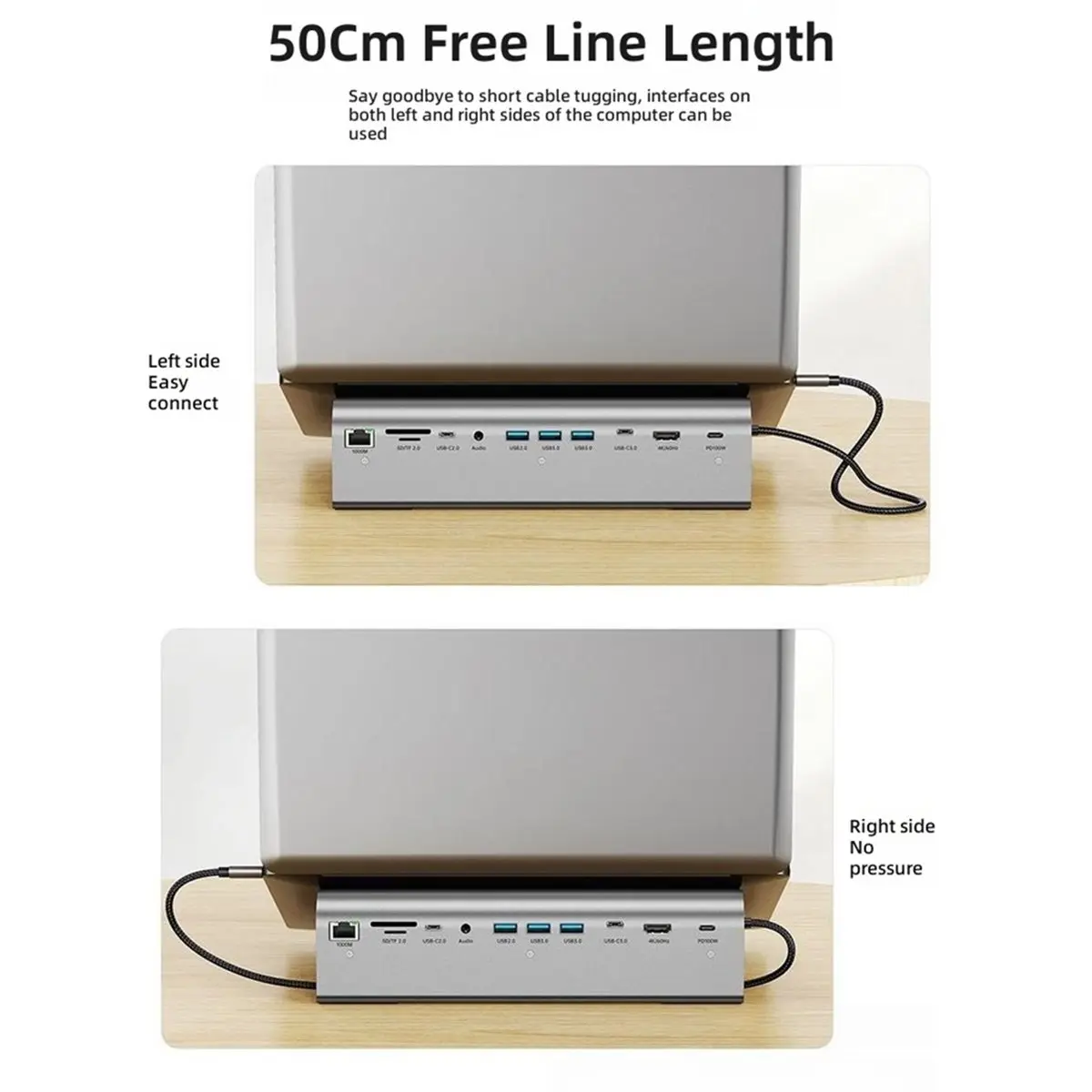 11 in 1 Foldable Docking Station USB C Hub Stand 4K 60Hz RJ45 Gigabit SD TF Card Reader PD100W 3xUSB 3.0 Docking Station