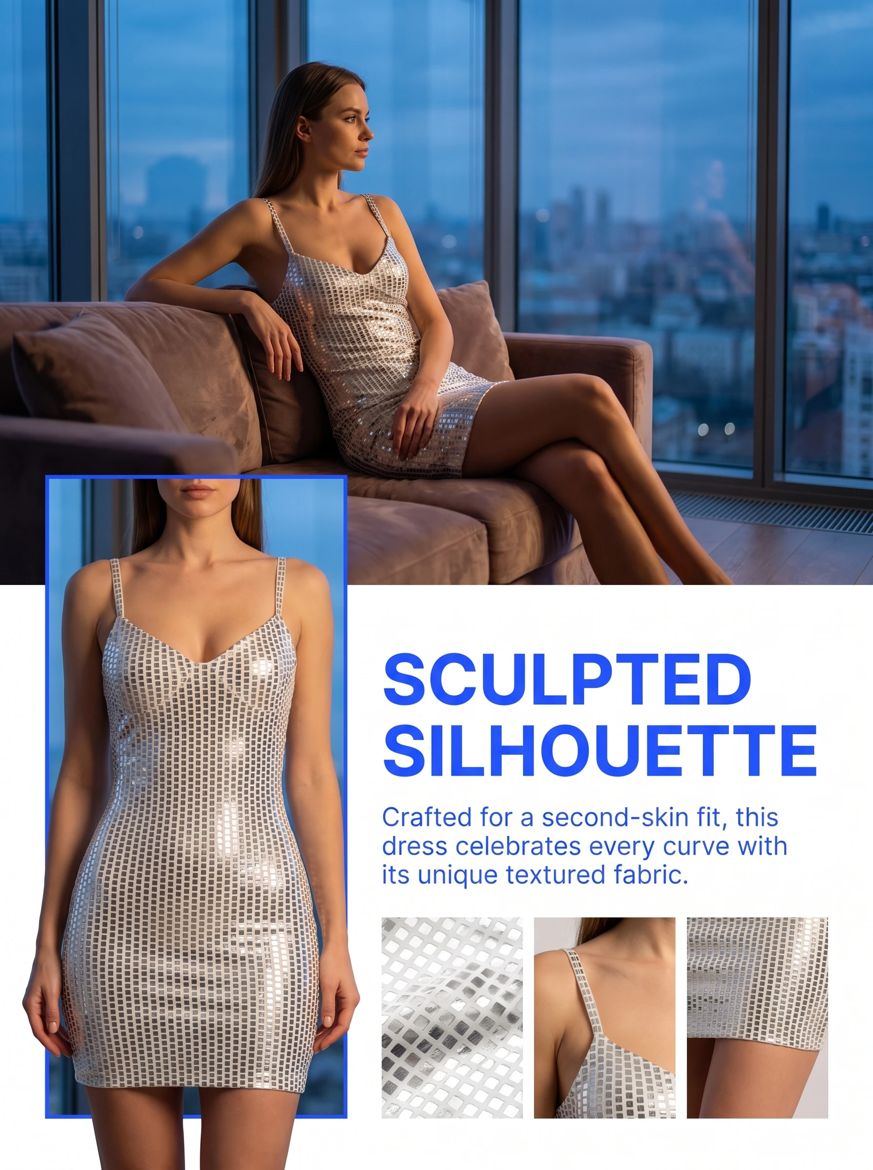 Gadinus Damen Sexy Bodycon Minikleid mit Spaghettiträgern, schmal geschnitten, ärmellos, Clubkleid – Detail 2
