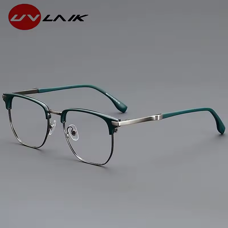 UVLAIK Metal Square Frame Eyeglasses Women Brand Designer Anti Blue Light Transparent Glasses Frame Business Myopia Eyewear