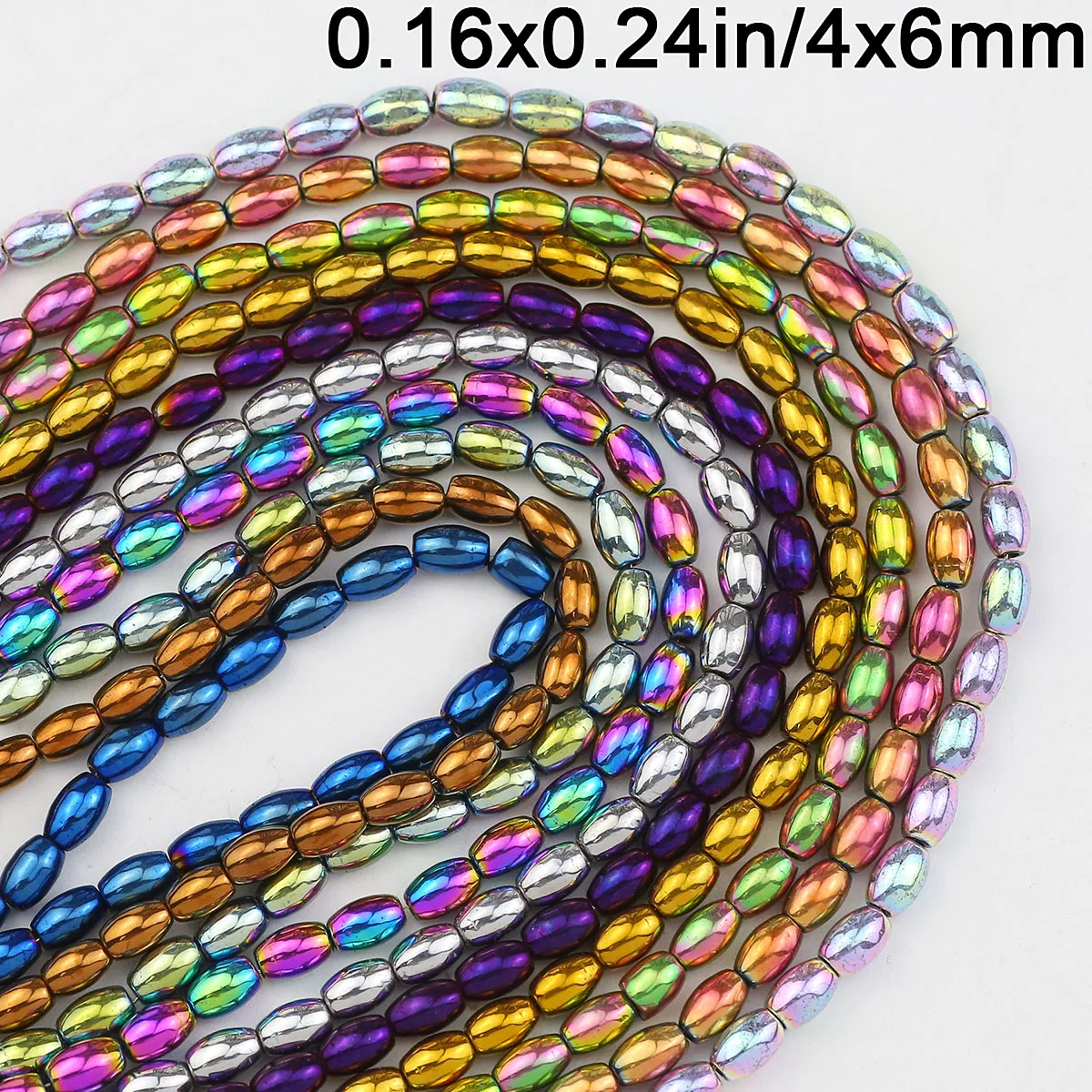 4x6mm Multi-Color Rice Grains Hematite Natural Stone Oval Shape Spacer Loose Beads For Jewelry Making Diy Bracelet Necklace 15''