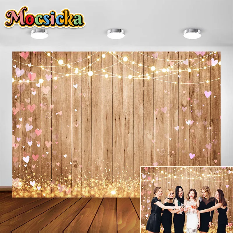 Mocsicka Bride Shower Photography Backdrop Weding Vintage Wood Wall Love Decoration Photo Background Portrait Photo Studio Props