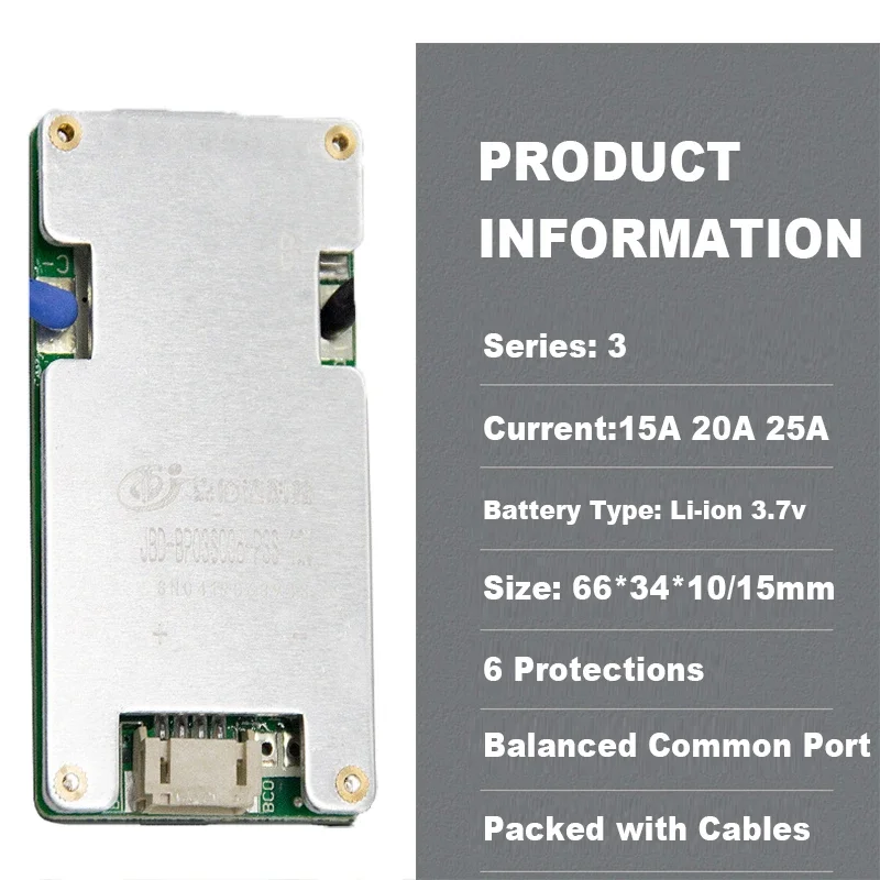 Lithium BMS Li-ion Battery Management System 3S 12V 15A 20A 25A Protect Board for NMC Cell Solar Lamp 12V Balanced Common Port