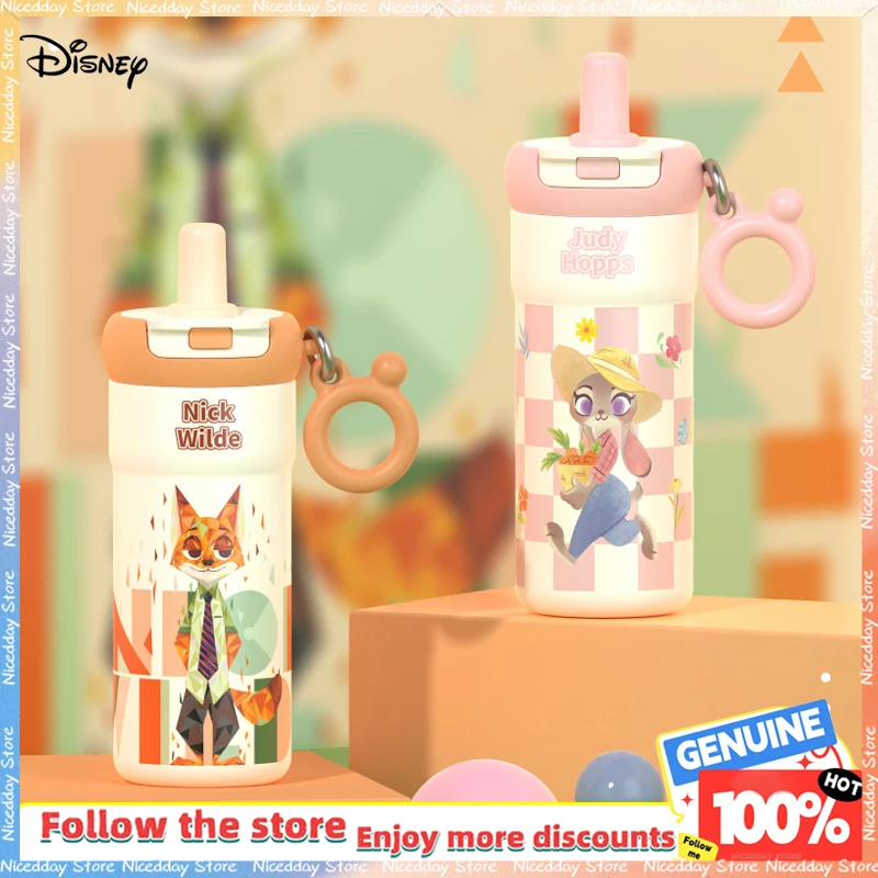

Детская детская чашка из нержавеющей стали с милым внешним видом Disney Judy и Nick Stitch, уровень 2025 года, новая модель, соломенная чашка для воды с холодной изоляцией