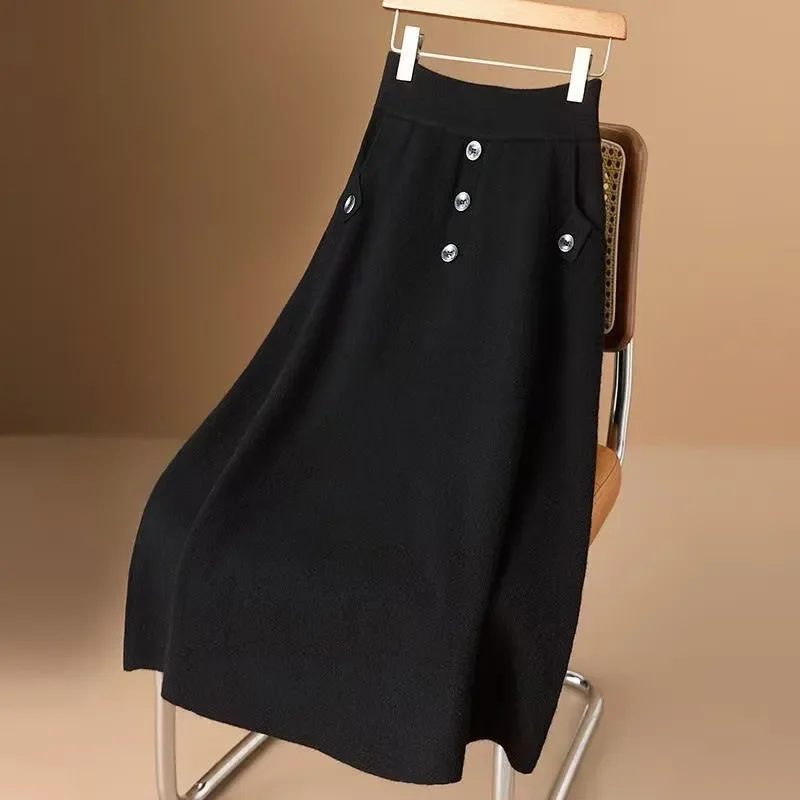 

Elegant A Line Midi Skirt With Button Detail For Office Wear Women Casual Style