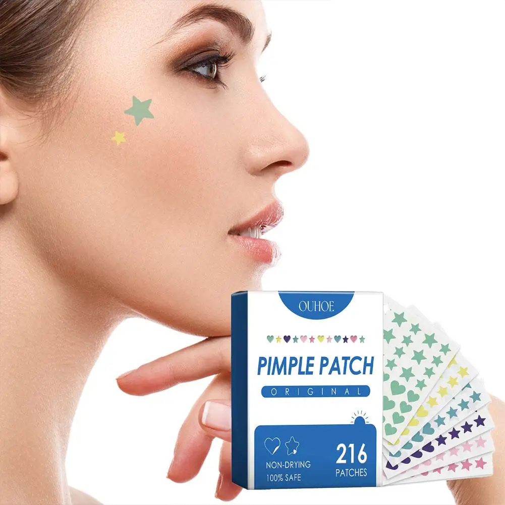 216PC Acne Care Patch Colorful Cute Star Heart Shaped Acne Treatment Sticker Invisible Acne Cover Removal Pimple Patch Skin Care