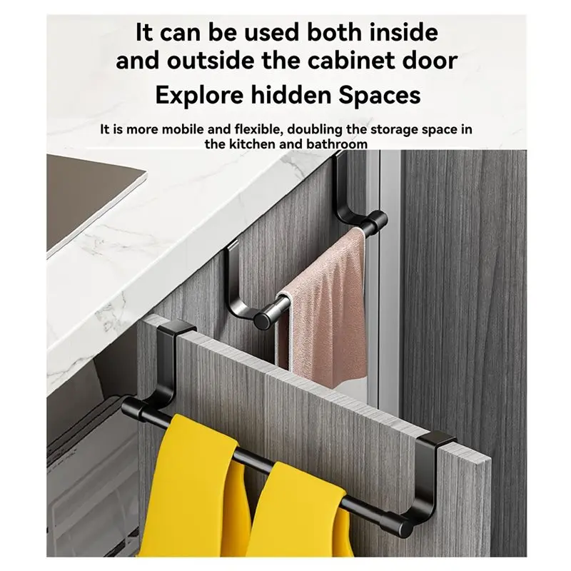 A11E-Over Cabinet Door Towel Rack, Extended Hooks, Scratchproof Design