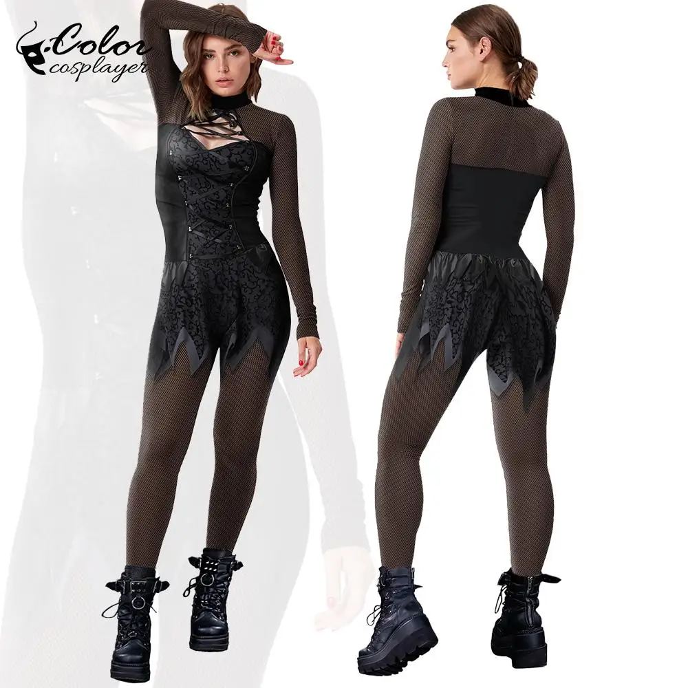 

Color Cosplayer Sexy Women Jumpsuit Adult Halloween Costume 3D Printing Party Bodysuit Zipper Gothic Performance Catsuit