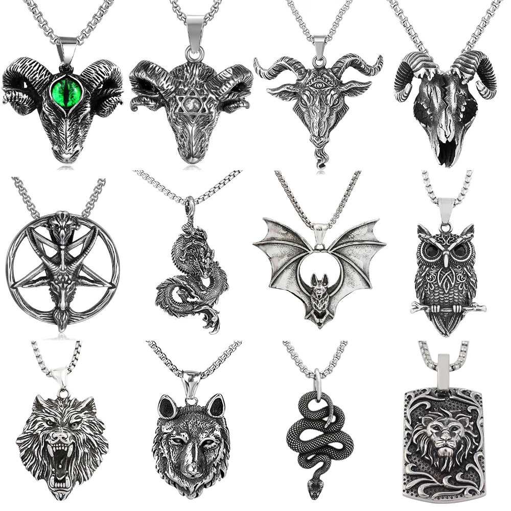 Fashion Charm All Kinds of Animal Pendant Vintage Stainless Steel Men's Animal Necklaces Punk Hip Hop Party Jewelry Dropshipping