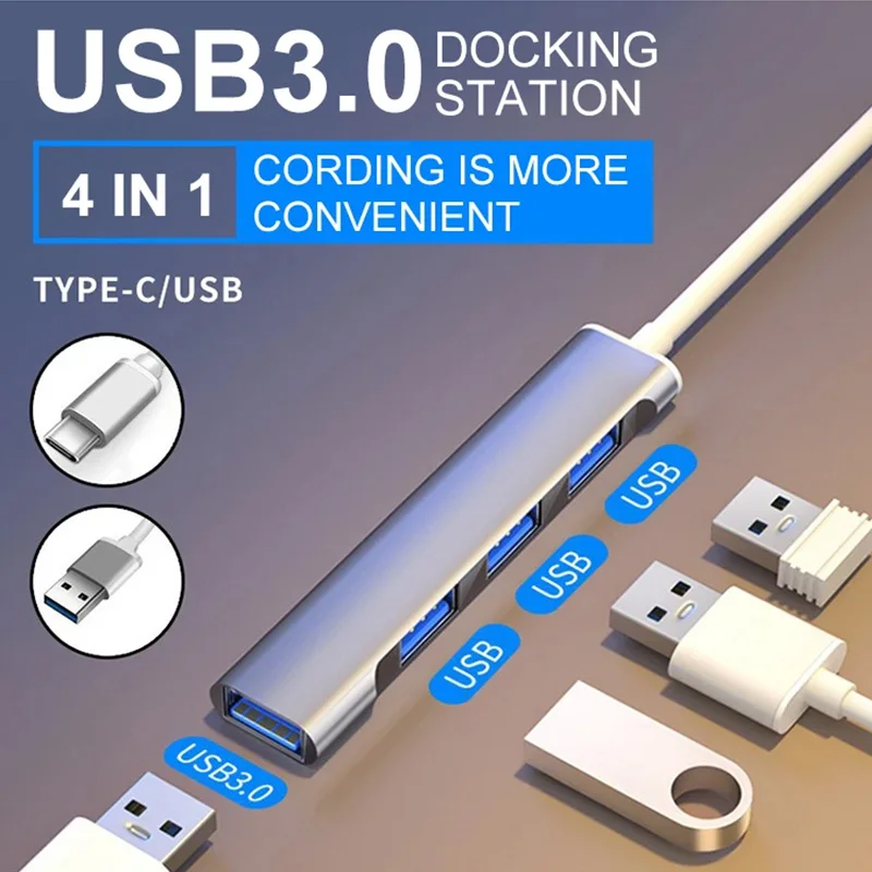 4 Port USB 3.0 Hub Type C Dock Multi Splitter USB Adapter OTG For Iphone 15 Xiaomi Huawei Macbook 13 Pro Pc Computer Accessories