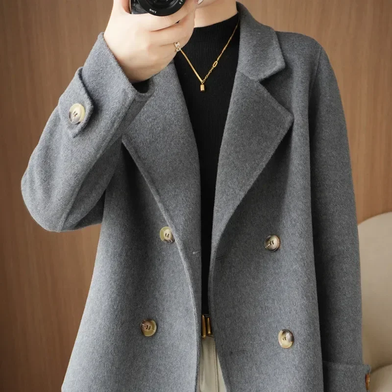 Korean Women's Clothes 2023 Autumn Winter New Turn-down Collar Women's Coat Street Fashion Temperament Slim Fit Tweed Jacket