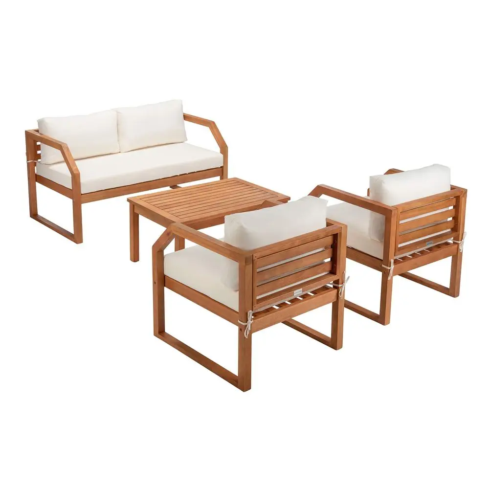 

Outdoor DREN Natural Brown 4piece Set Beige Seat Cushions Included