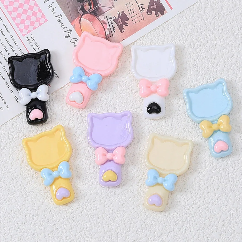 10PCS Shiny Cat Mirror Series Miniature Flat Back Resin Cabochons For Hairpin Scrapbooking DIY Home Decor Craft Accessories