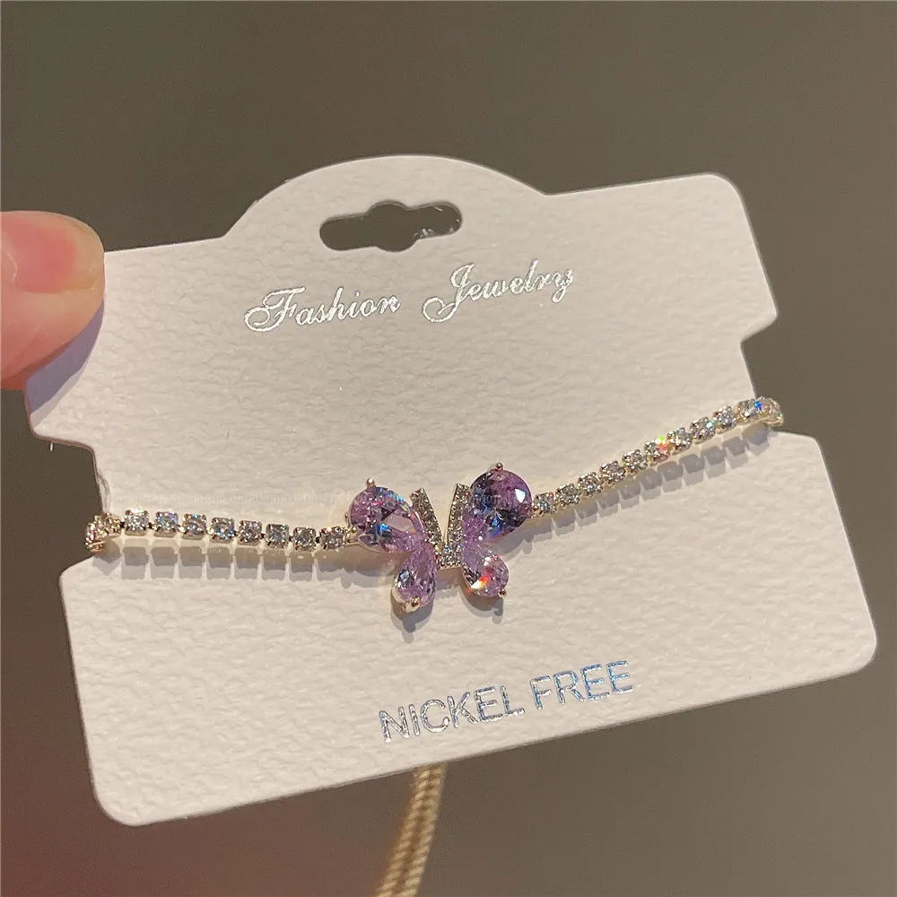 Charm Bracelets For Women Girl Purple Butterfly Zirconia Gemstone Shine Crystal Bangle Fine Jewelry Party Accessories