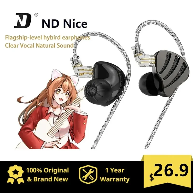 ND Nice Flagship-level hybird Headphone Thick Silver Plated HiF In Ear 0.75mm 2-Pin Interface Wired High Quality Mic-Earbuds