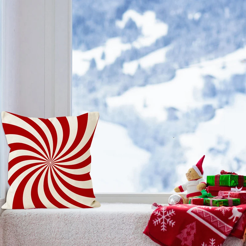 أغطية وسائد عيد الميلاد، أغطية وسائد بنمط شريط حلوى عيد الميلاد لتزيين غرفة النوم المنزلية والعطلات