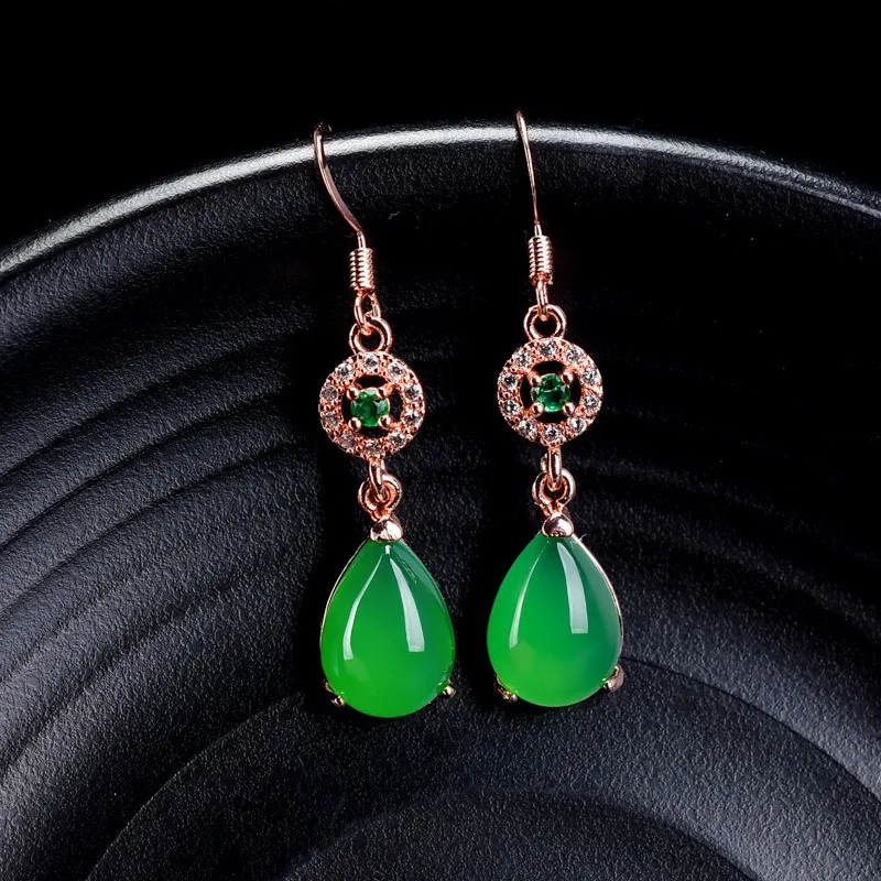 

Серьги-капли из натурального зеленого халцедона ручной работы, модный бутик ювелирных изделий, мужские и женские серьги с зеленым агатом, подарочные аксессуары