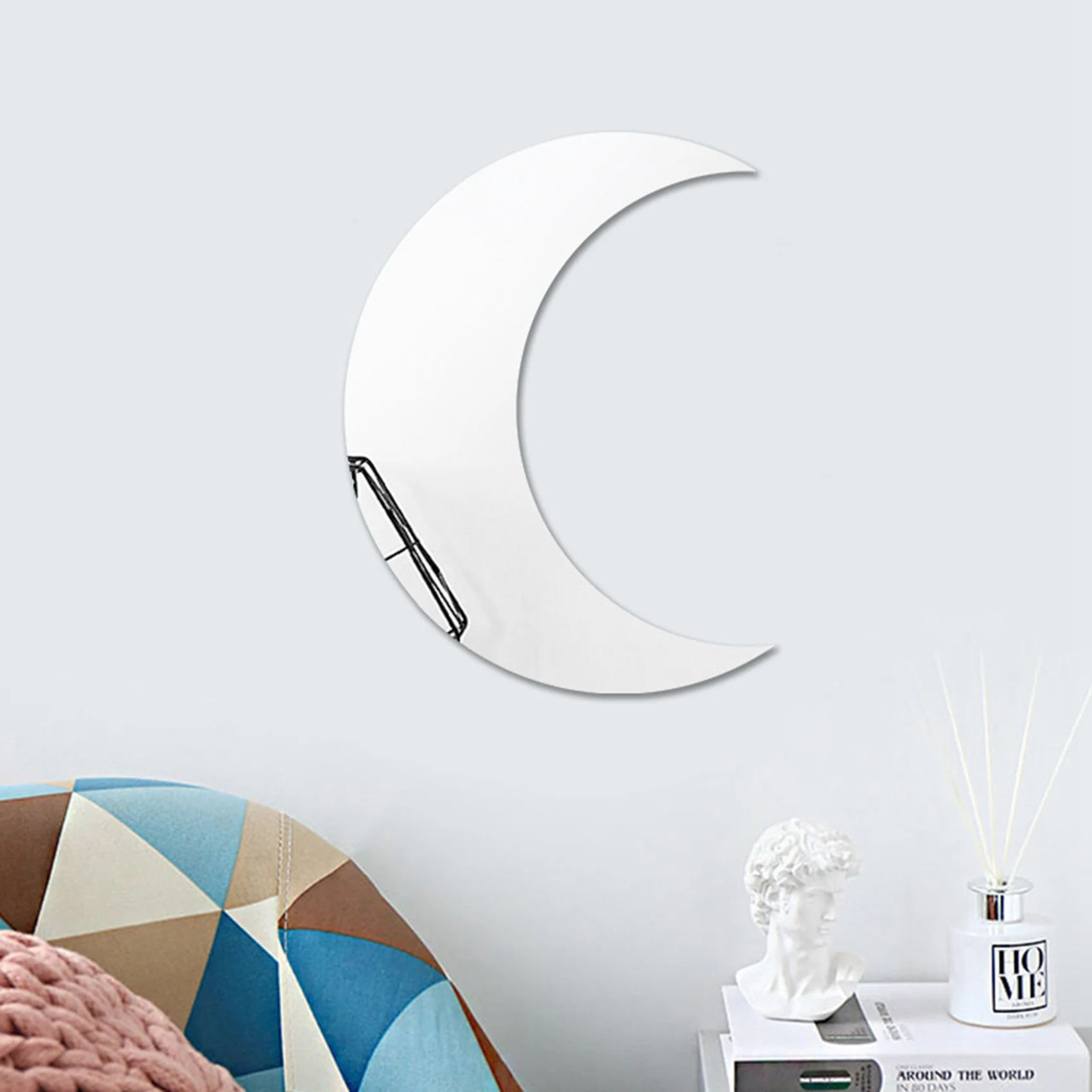 HOT-Moon Mirror Boho Wall Sticker Large Decor For Urban Living Room Apartment Bedroom