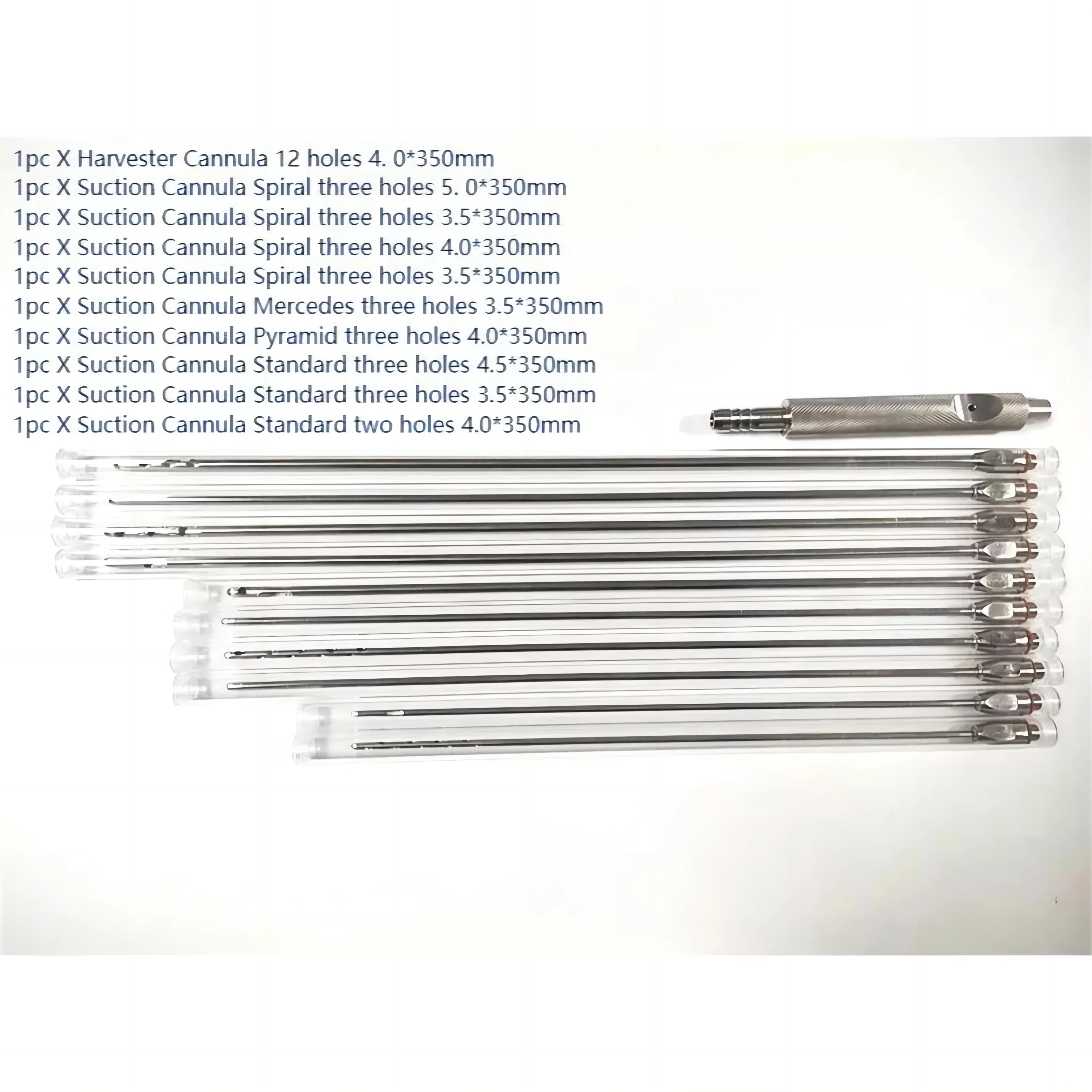 Set of 10 Cannulas with Threaded Hub and Multiple Shaped Tips