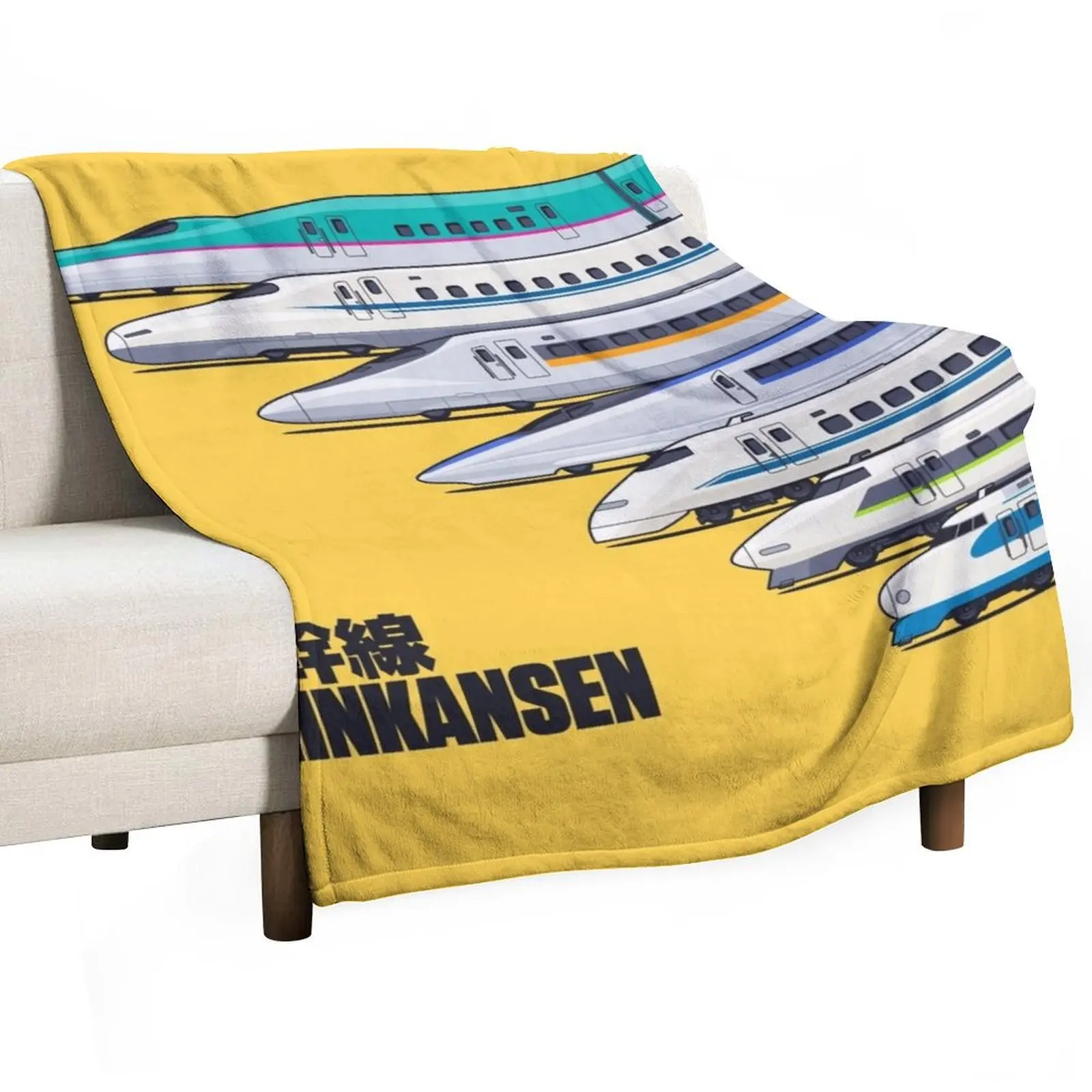 

Shinkansen Bullet Train Evolution - Yellow Throw Blanket Softest Summer Beddings Bed covers Blankets