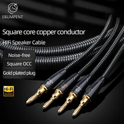 ERUMPENT One Pair HiFi Speaker Cable Hi-end Square OCC Speaker Wire for HiFi Audio System with Y Plug Banana plug Speaker Cable