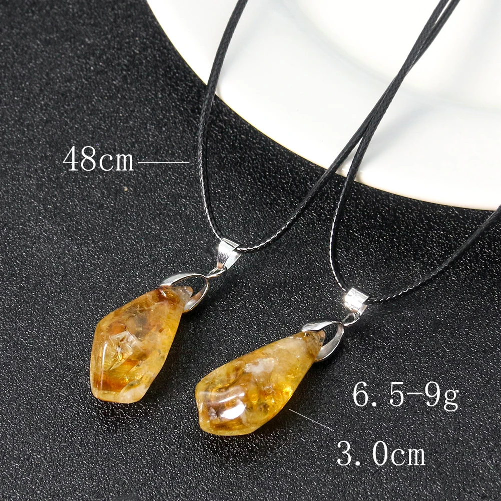 1PC Natural Citrine Necklace Energy Healing Reiki Rock Mineral Quartz Crystal Stone Charm Pendant Jewelry Choker for Women