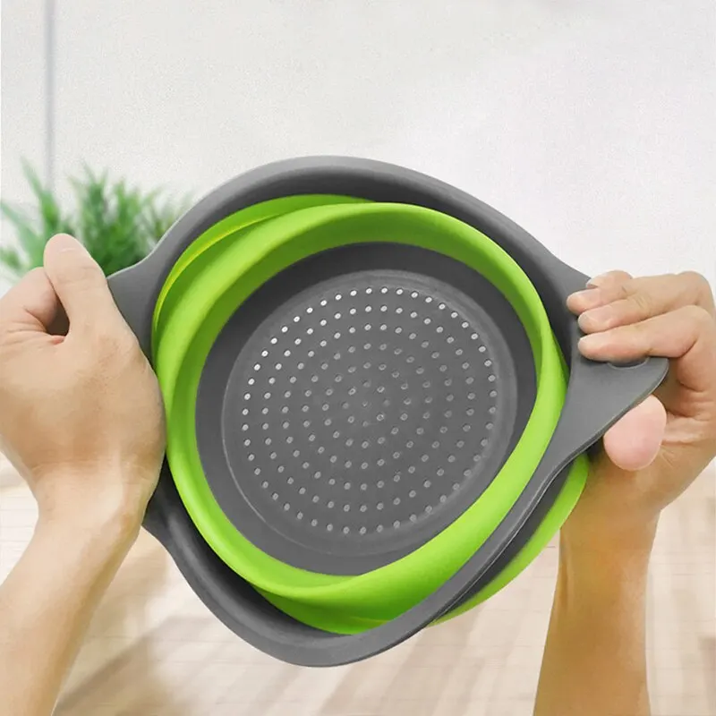 Collapsible Silicone Strainer Fruit Vegetable Washing Basket Strainer Drainer With Handle Kitchen Storage Tools