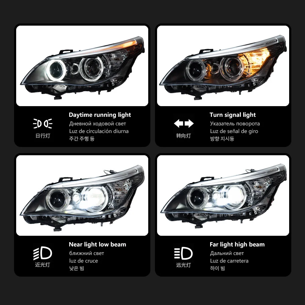 Suitable for 2003-2010 BMW 5 Series E60 headlight assembly to the new version's angel-eye LED headlight