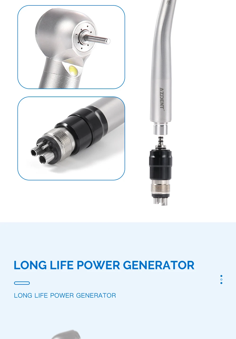 AZDENT Dental Hochgeschwindigkeitshandstück LED E-Generator Standardkopf Schnellkupplung 4-Wege-Spray Clean System Druckknopf 4 Löcher – Detail 3