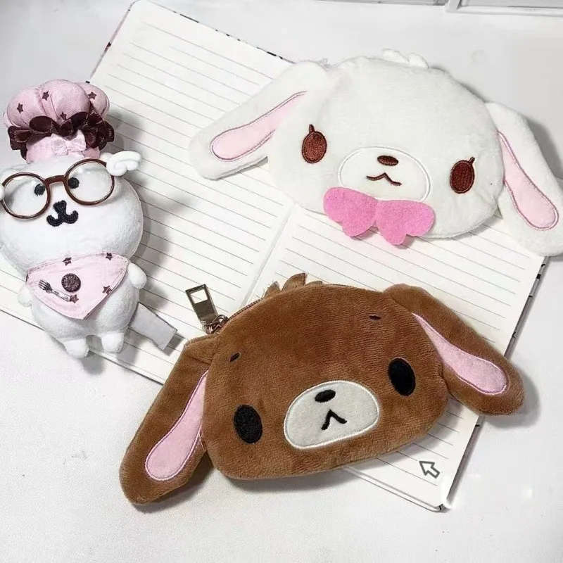 Kawaii Sugarbunnies Plüsch-Geldbörse, Kopfhörer, Reißverschluss, Münzgeldbörse, Sanrio Shirousa, weiße Häschen-Tasche, kleine Taschen, Plüsch-Geldbörsen-Beutel