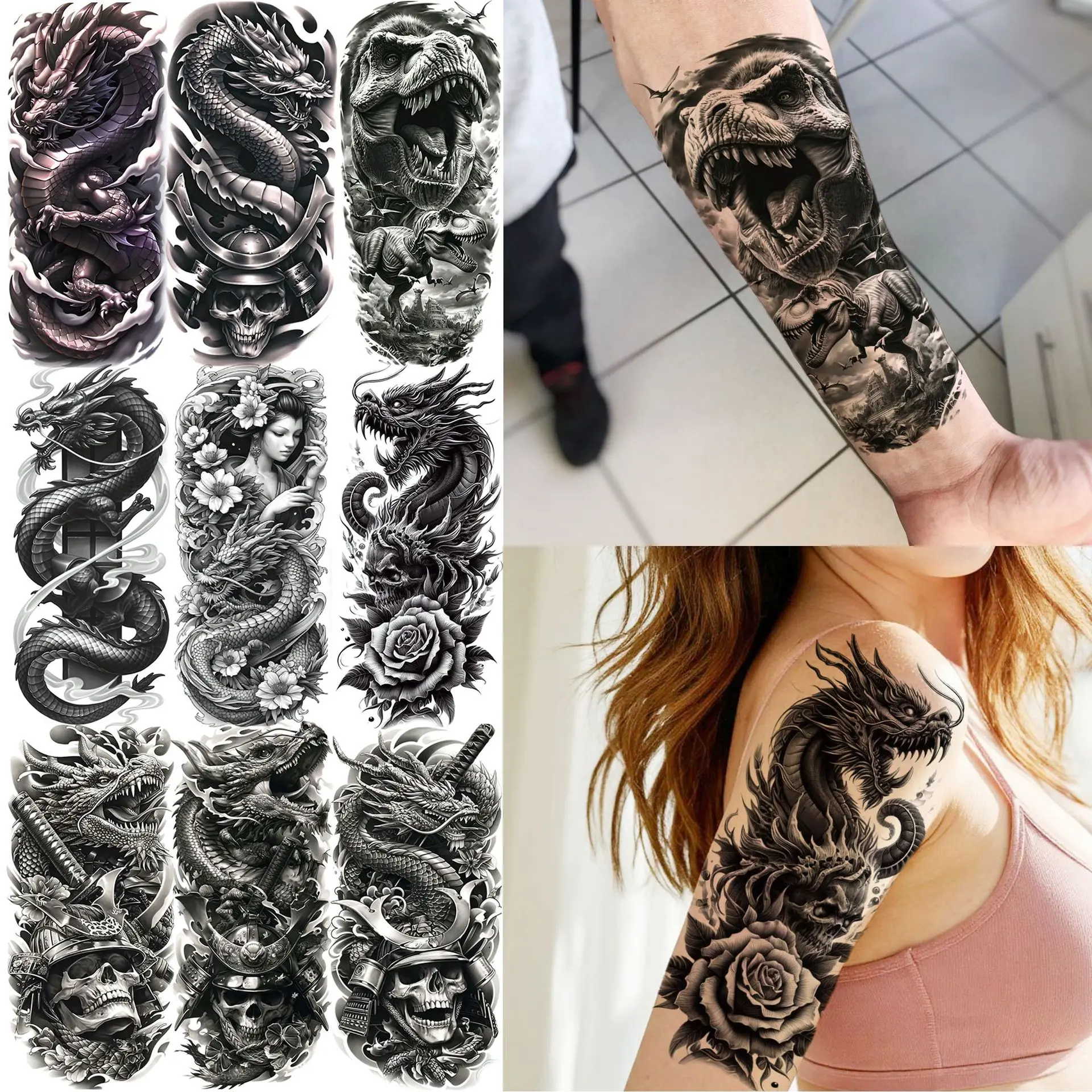 

Dragon Temporary Tattoo Stickers Realistic Waterproof Non Toxic Long Lasting Fade Resistant for Arm Calf