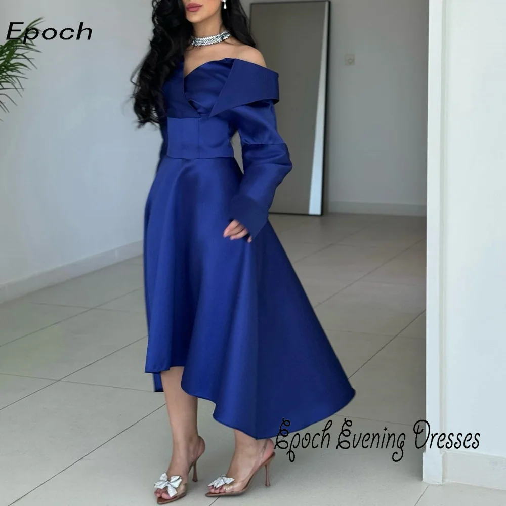 Abito da sera formale in raso per donne Sexy 2024 muslimexmuslimal Off The Shoulder blu Navy lungo a-line Cocktail Party Prom Gown