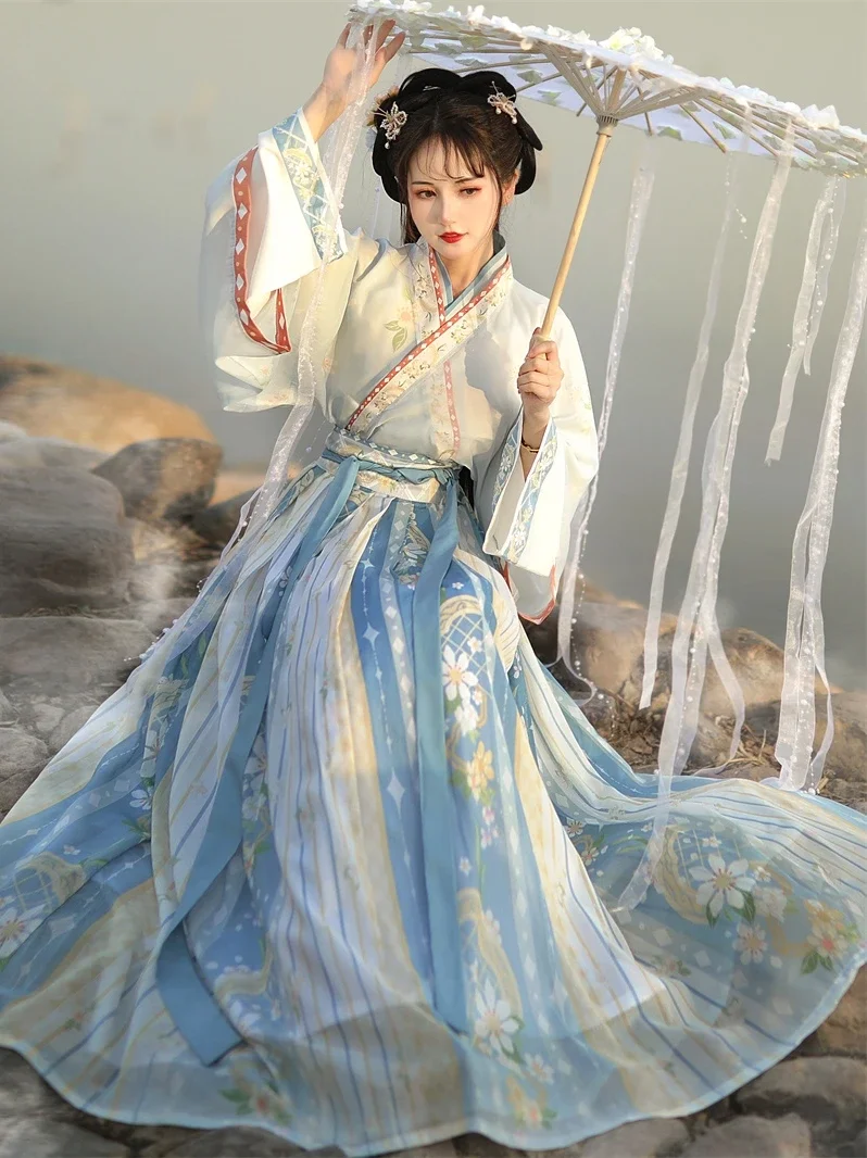 

Jin made Hanfu female[Dark fragrance]Cross Collar Waist Skirt Three Piece Student Chinese Style Super Immortal New Style