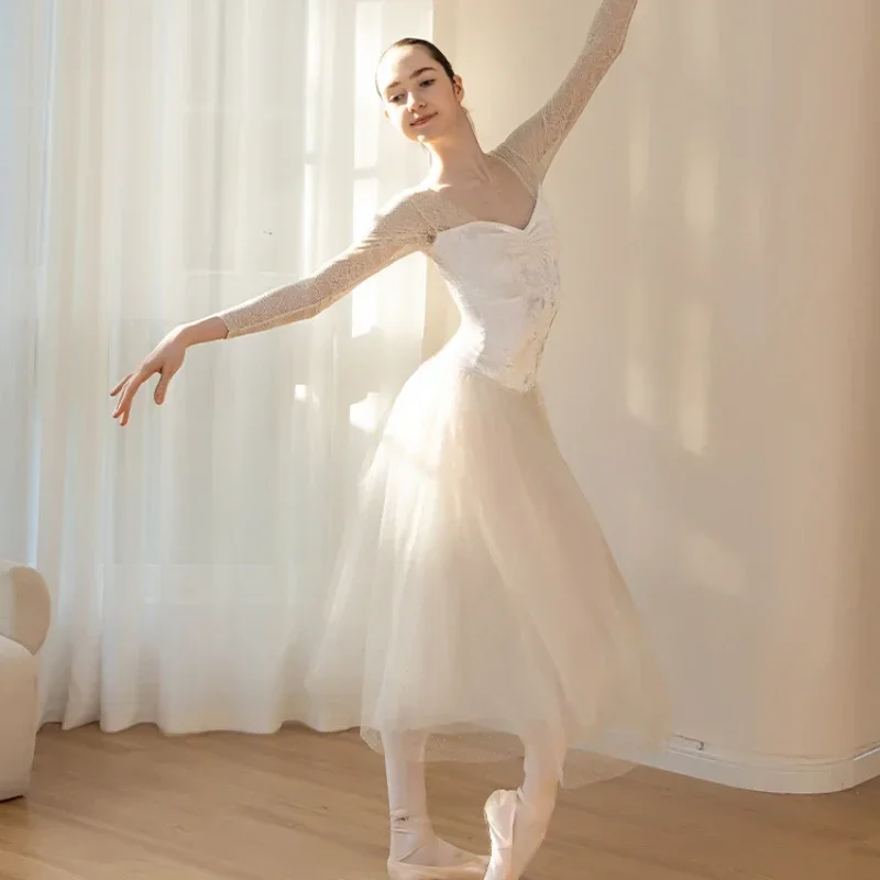 adult long sleeved white velvet ballet leotard elegent ballerina dance clothes gymnastic ballet dance leotards yoga jumpsuit