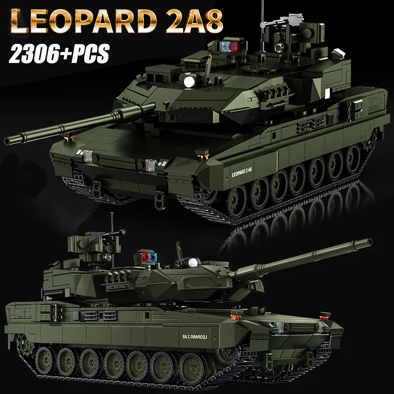 Military MOC 1/28 2306pcs Leopard 2A8 Army Main Battle Tank Building Blocks Bricks Modern Tank Set Toys For Children Boys Gifts