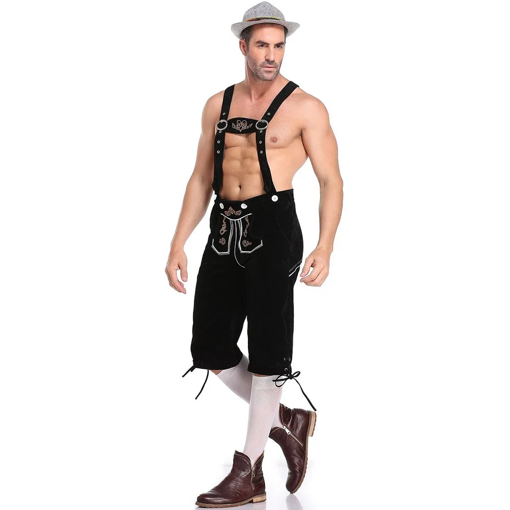 Halloween German Oktoberfest Costumes Male Bavarian Suspenders Short Pants Lederhosen Cosplay Carnival Party Costume