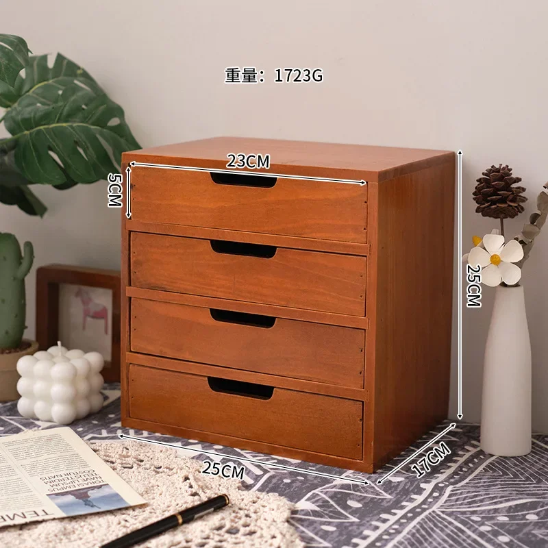 Wooden desktop drawer type multi-layer storage small locker wooden cosmetics utility box display screen height increase rack