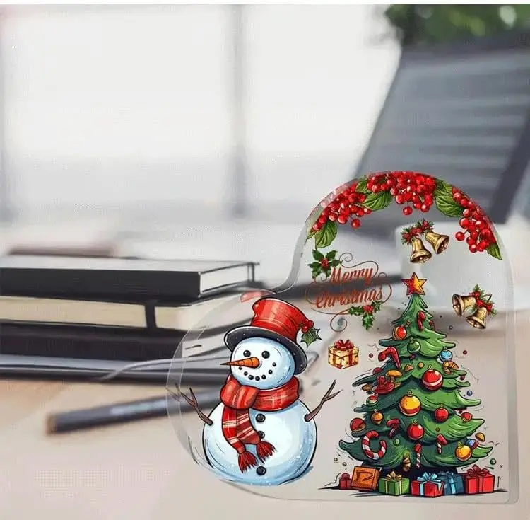 Heart Shaped Acrylic Gift Ornaments Merry Christmas Transparent Desktop Decoration，Snowman Christmas Ornament