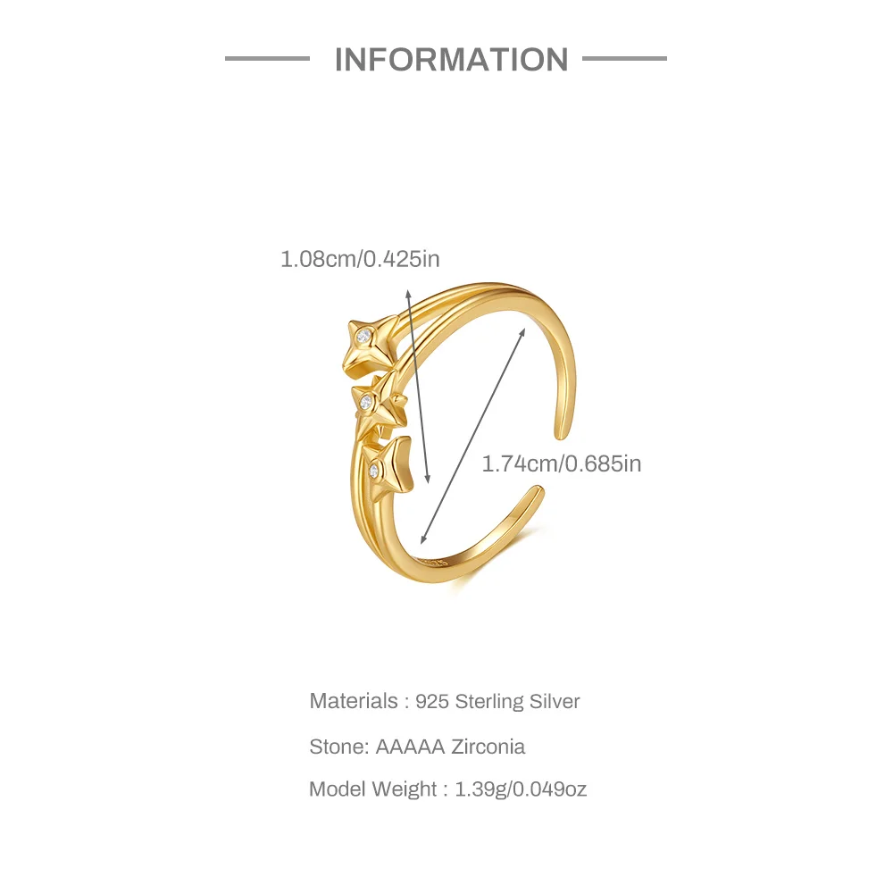 CANNER Four Pointed Star Zircon 925 Sterling Silver Ring For Women 18K Gold Ins Minimalism Ring Fine Jewelry Party Gift