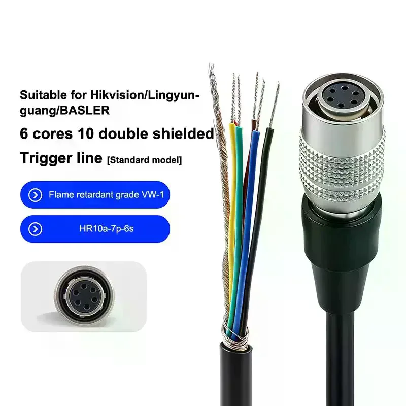 HR10A-7P-6S 6Pin Industrial Camera I/O Trigger Cable With Power Adapter High Flexible For Hikvision Daheng Huaray Basler