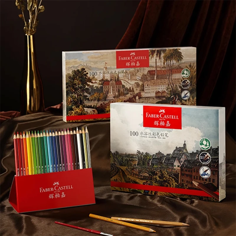 faber-castell-set-di-100-matite-acquerellate-rosse-in-scatola-di-latta-con-gomma-temperamatite-pennello-kit-professionale-per-la-raccolta-d'arte