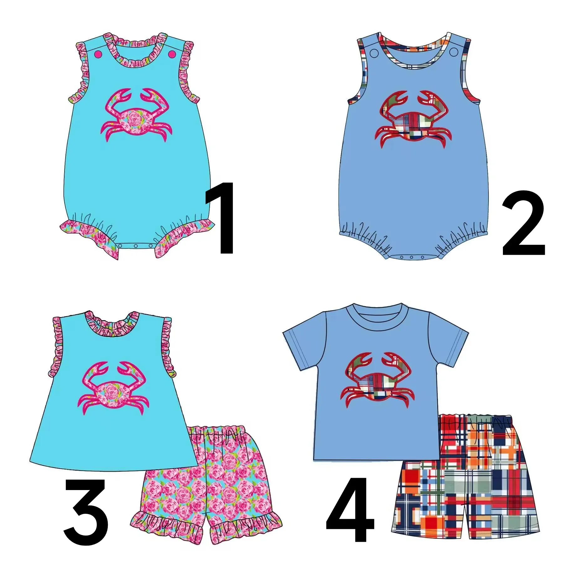 

Summer matching suit crab print girls sleeveless suit pink floral elements new design children's milk silk