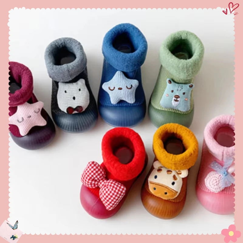 

Домашняя напольная обувь 2025 Утолщенные детские носки, детская обувь для малышей, утолщенная милая нескользящая износостойкая обувь с героями мультфильмов