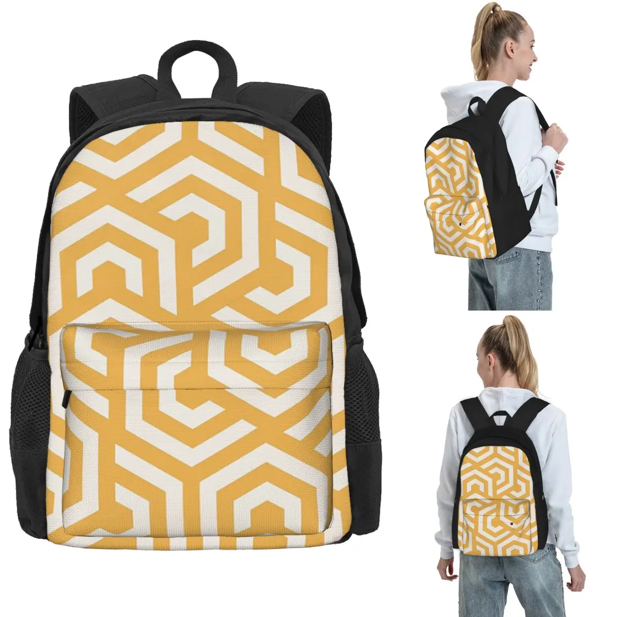 

Hypnotic Hexagon In Koromiko Backpack Hot Sale Daypack Large Capacity Children BookBag School Bag Shoulder Bags for Men Women