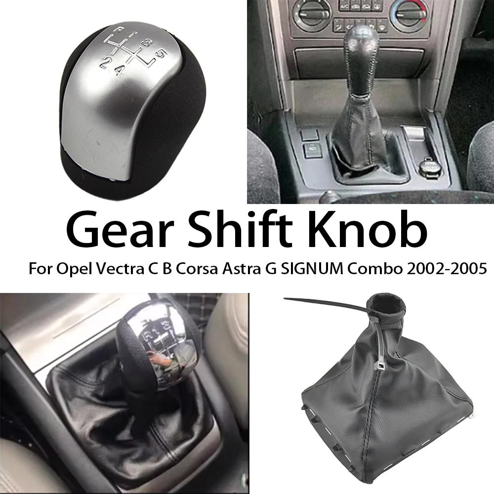 5 6 Speed  For Opel Vectra C B Corsa Astra G SIGNUM Combo 2002-2005 Chrome/Matt Silver Car Gear Shift Knob With Gaiter Boot Cas