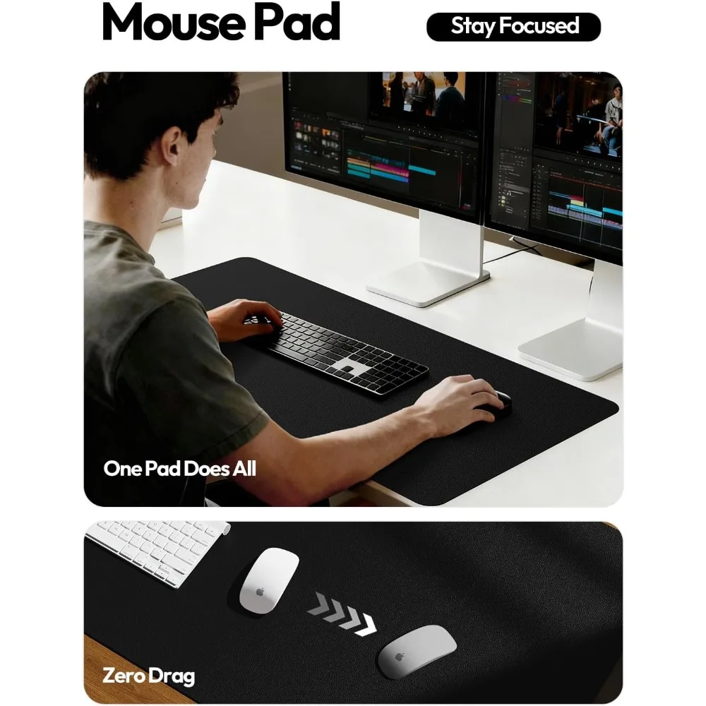 Large PU Leather Desk Pad Protector Non-Slip Waterproof Blotter for Office and Home Desk Laptop Mouse Pad Writing Mat Black 23.6 x 13.8 Inch view 4