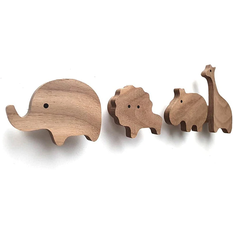 Spot Free Punching Simple Wooden Animal Coat Hook Children's Room Hooks Creative Cartoon Bathroom Accessories Home Decoration