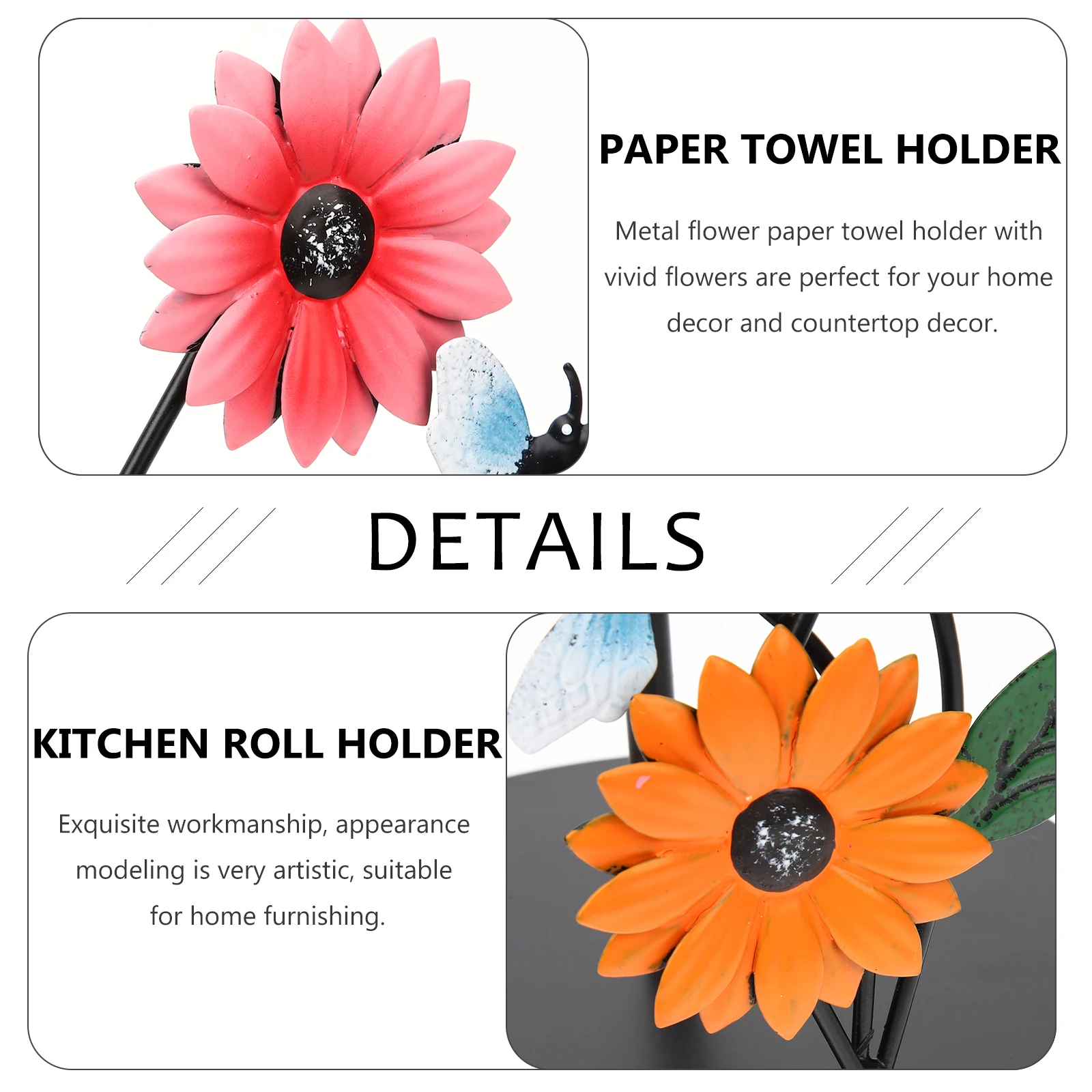 

Kitchen Iron Paper Towel Holder Retro Decor Farmhouse Countertop Painted Colorful Standing