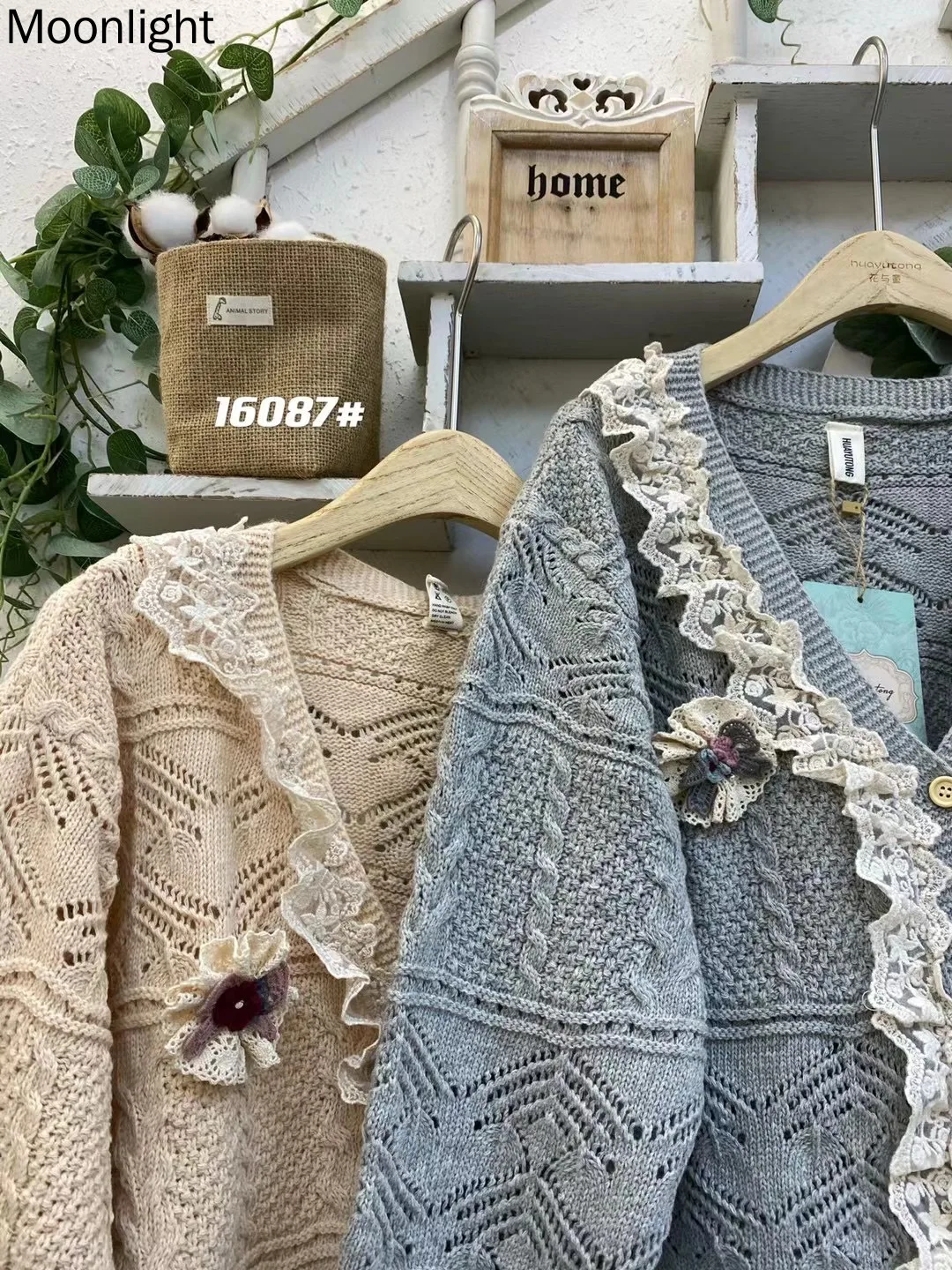 Sweet Lace Knitting Hollow Out Cardigan Coat Women Autumn Winter Japan Mori Girl V-Neck Single Breasted Long Sleeve Sweater